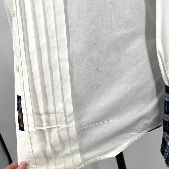 Y2K Tommy Hilfiger Pleated‎ Tuxedo Shirt Plaid Cuffs & Collar Size 15.5 34 - Picture 6 of 8